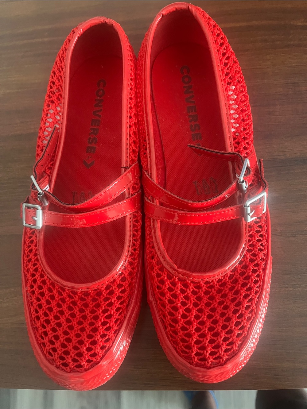 Converse Red Mary Jane Woven Strap Shoes